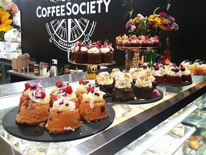 Cakes on display at Rockhampton coffee shop