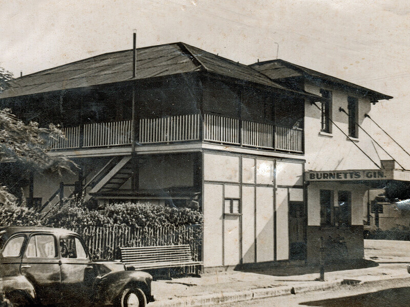 Black and white photo of the Dunmore Hotel side view