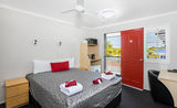 Queen bed in Executive Queen Room with view from second floor